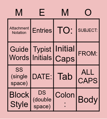 Memo Bingo Card