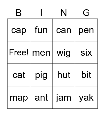 Word BINGO Card