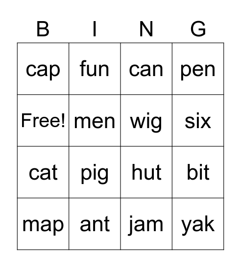 Word BINGO Card