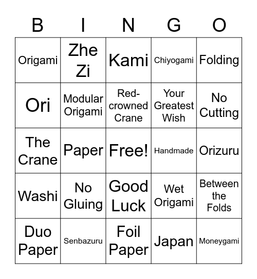 Origami Bingo Card