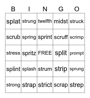 2.5 Three Letter Blends Bingo Card