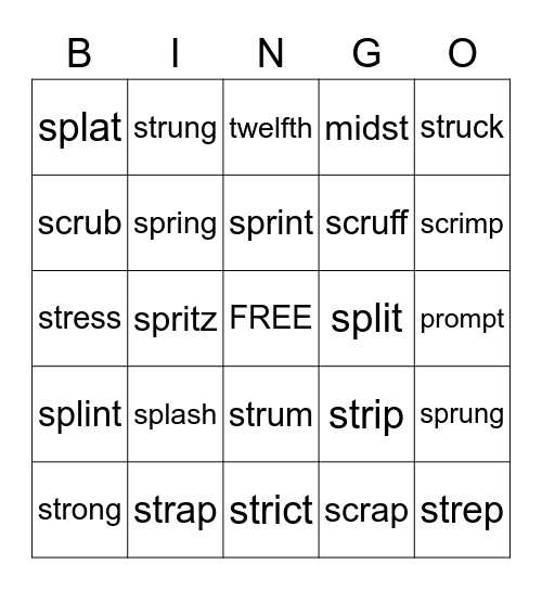 2.5 Three Letter Blends Bingo Card