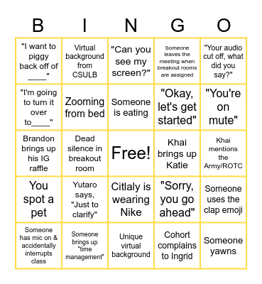 AMBA Fall 2021 Bingo Card Bingo Card