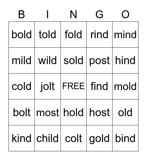 2.3 Closed Syllable Exceptions Bingo Card