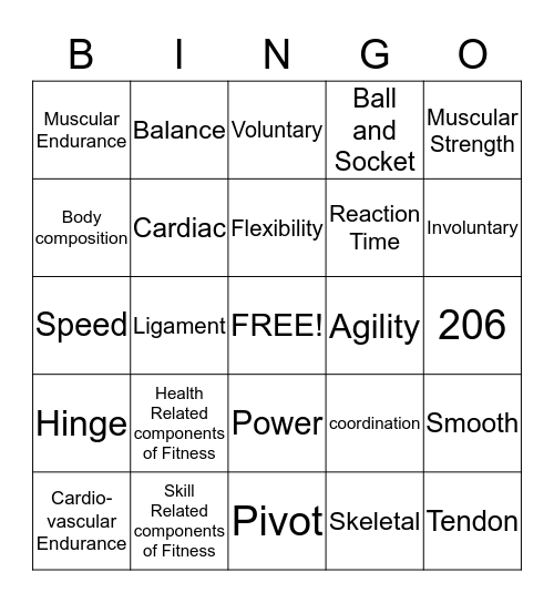 Fitness, Muscular System and Skeletal System Bingo Card