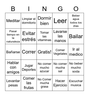 Vida Sana Bingo Card