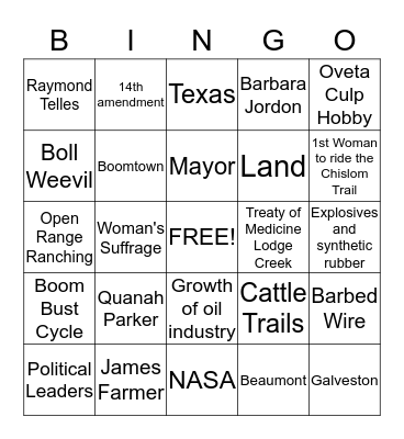 Test Review  Bingo Card