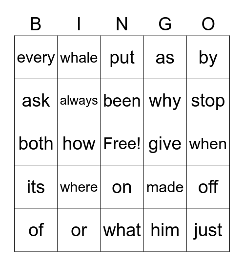 Sight Word Bingo! Bingo Card