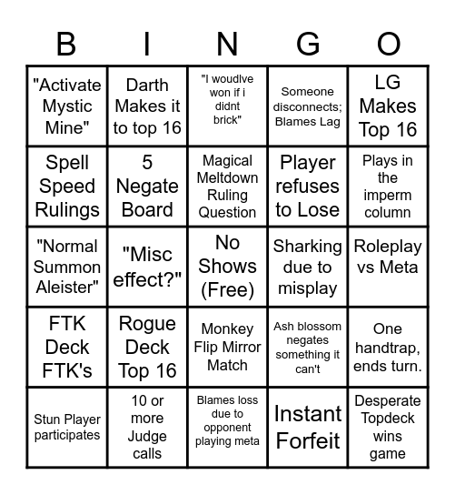 DDX Super Major Tournament Bingo Card