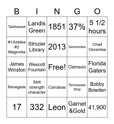 Tatum chooses FSU!! Bingo Card