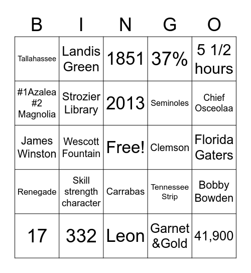 Tatum chooses FSU!! Bingo Card