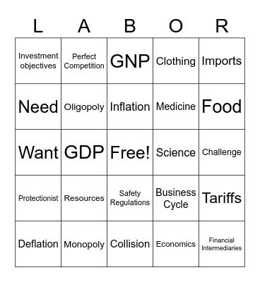 Economic policy Bingo Card