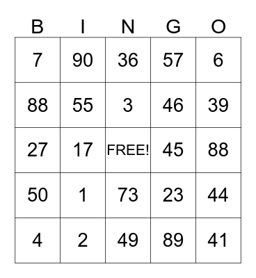 Table Number : __ Bingo Card