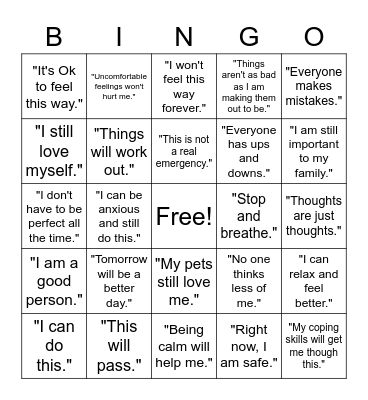 Positive Thoughts Bingo Card