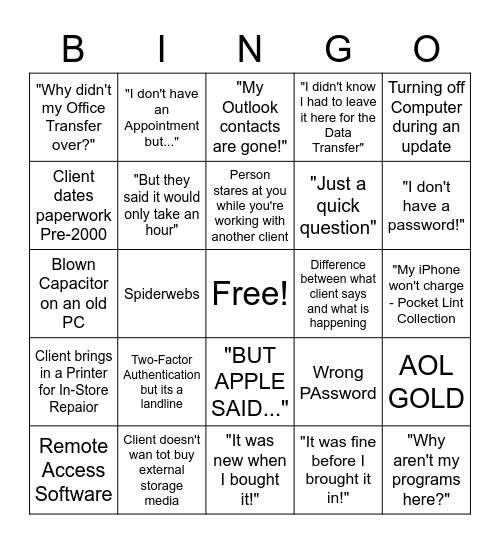 Precinct Bingo Card