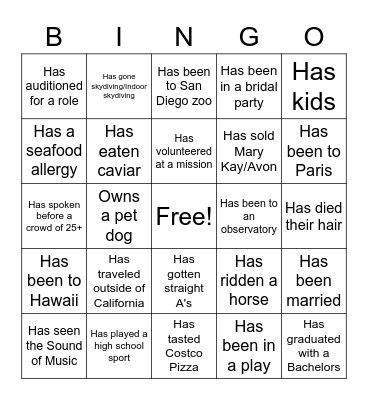 Get To Know You Bingo Card