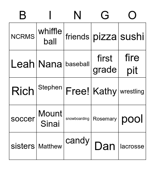 Untitled Bingo Card