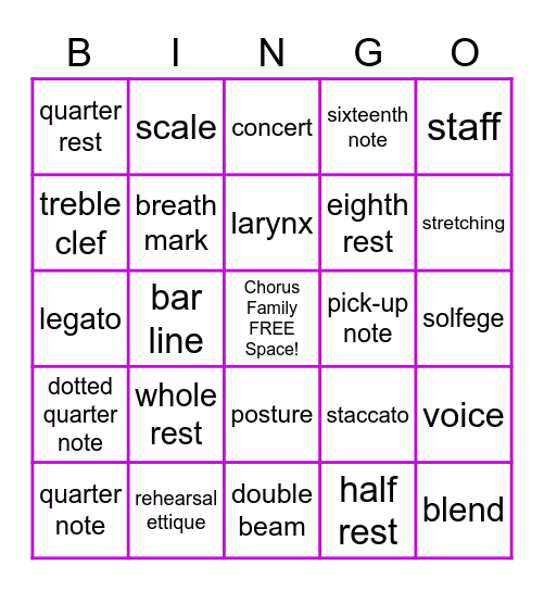 Chorus Bingo! Bingo Card