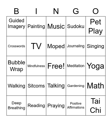 Coping skills Bingo Card