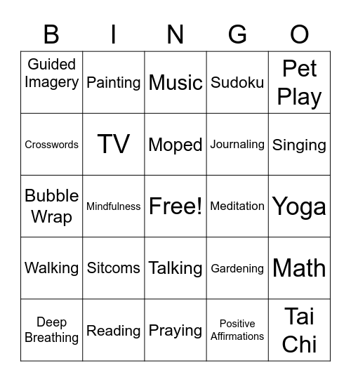 Coping skills Bingo Card