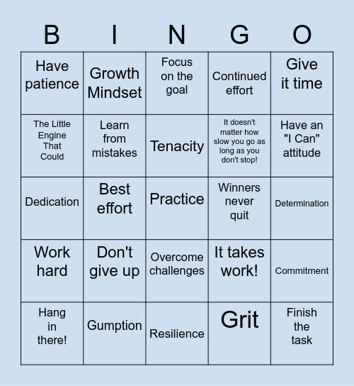 Perseverance Bingo Card