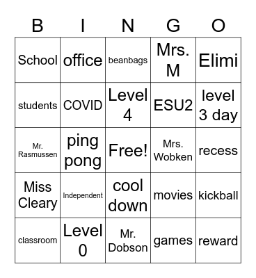 END OF SCHOOL YEAR Bingo Card