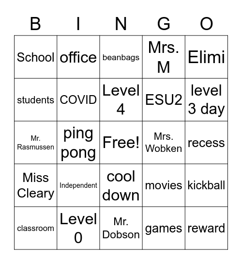 END OF SCHOOL YEAR Bingo Card