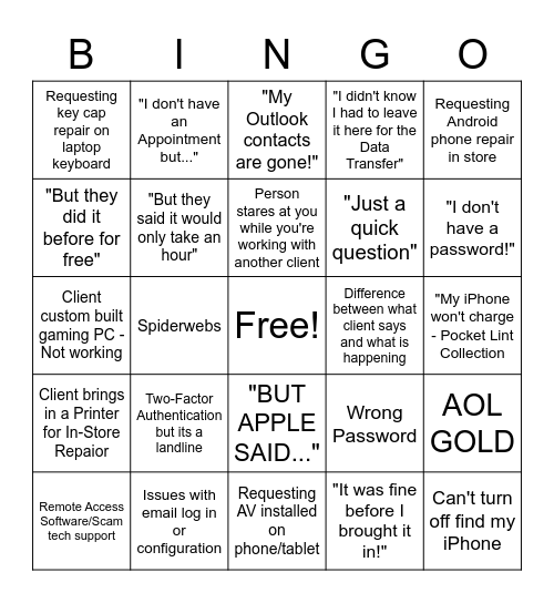 Precinct Bingo Card