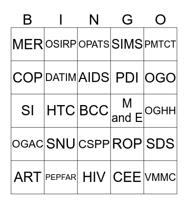 Acronym Bingo Card