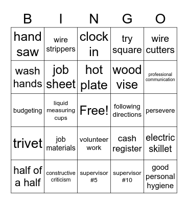 Career X Bingo Card