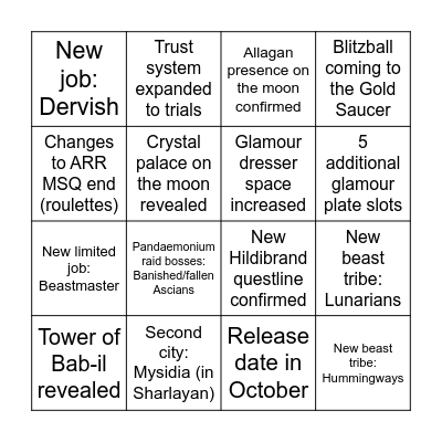 FFXIV Fanfest Bingo Card