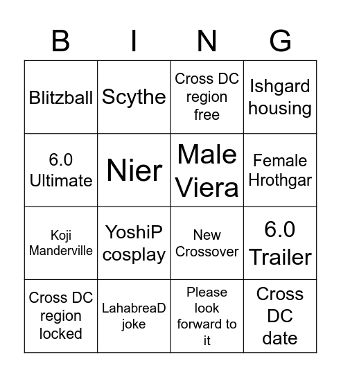 Fan Fest 2021 Bingo Card