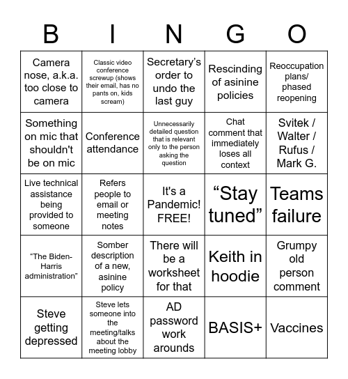 ESC All Hands Bingo Card