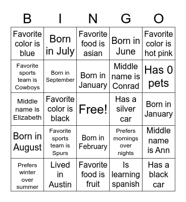 CO-WORKER BINGO Card