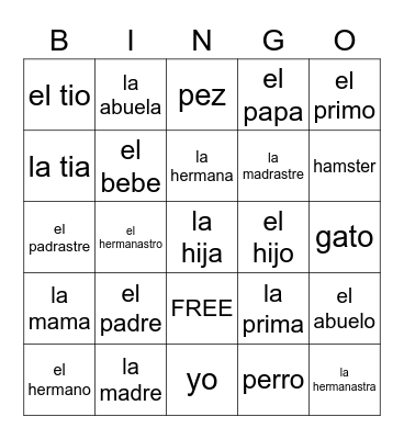 Familia Bingo Card