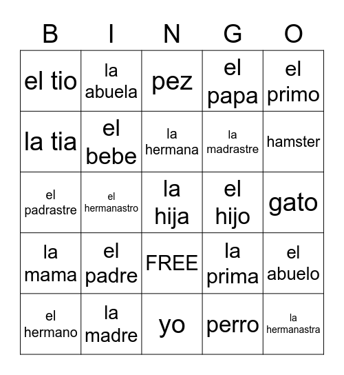Familia Bingo Card