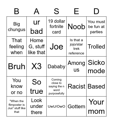 Based Board Bingo Card