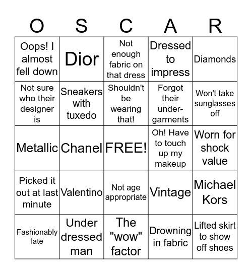 RED CARPET BINGO  Bingo Card