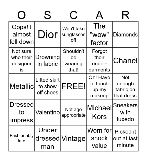 RED CARPET BINGO  Bingo Card