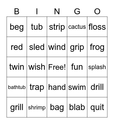 CVC and Blends Bingo Card