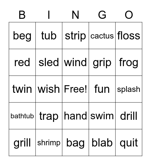 CVC and Blends Bingo Card