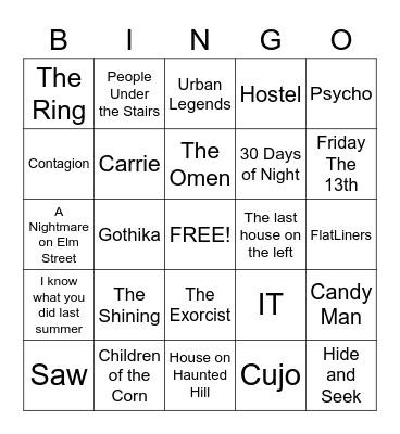 Horror Movies Bingo Card