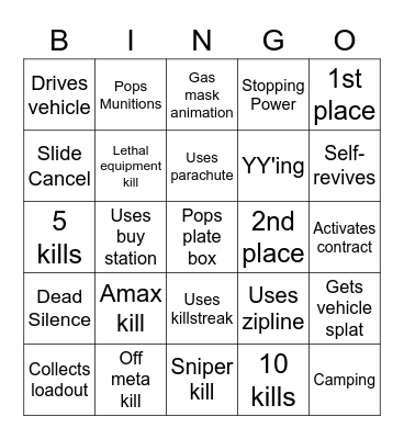 Warzone Bingo Card