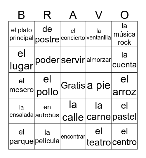 En la ciudad Bingo Card