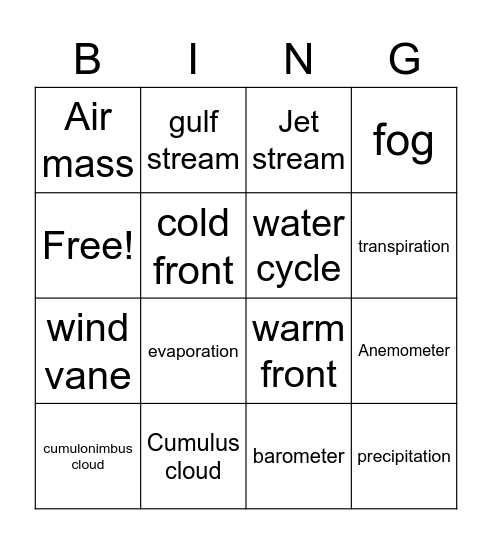 weather Bingo Card