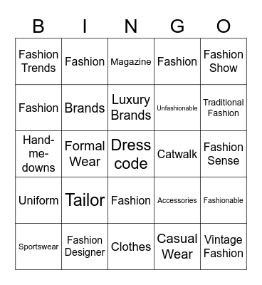 Fashion Bingo Card