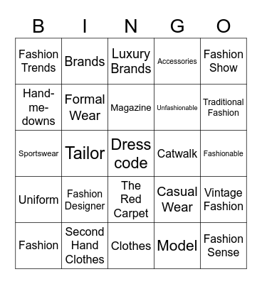 Fashion Bingo Card
