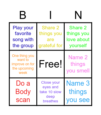 Mindfulness  Bingo Card