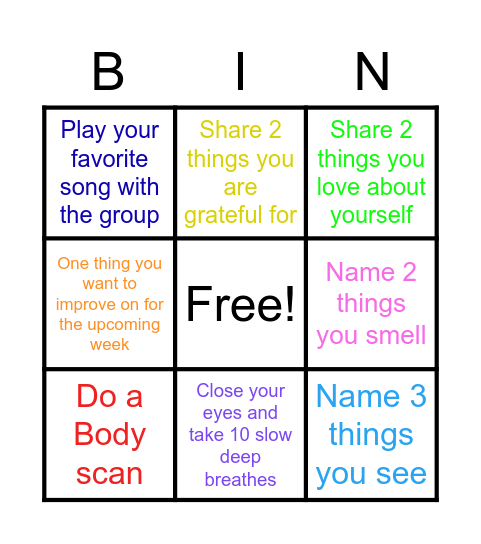 Mindfulness  Bingo Card