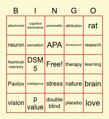 Introduction to Psychology! Bingo Card